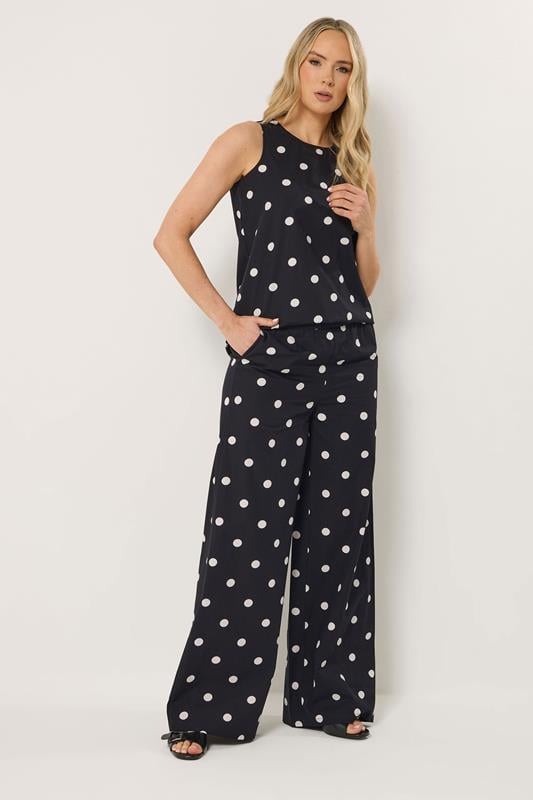  LTS Tall Set Black Polka Dot Print Vest Top & Trousers