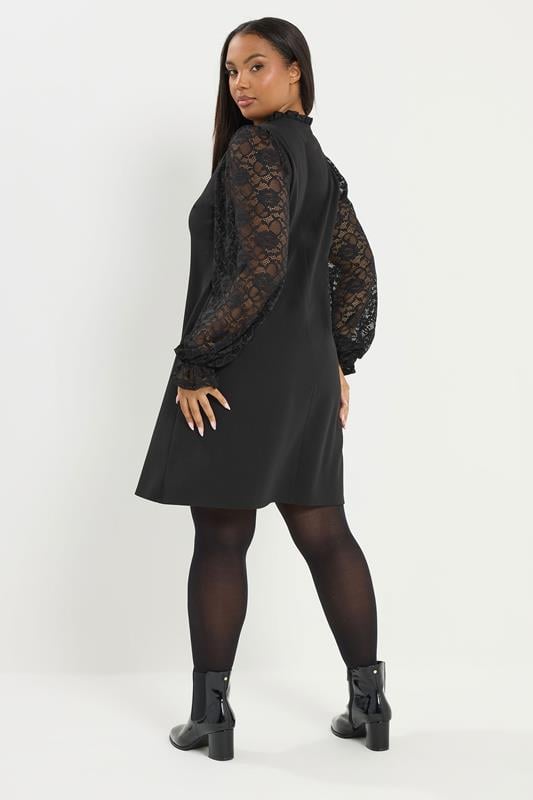YOURS Plus Size Black Lace Mini Dress | Yours Clothing 2