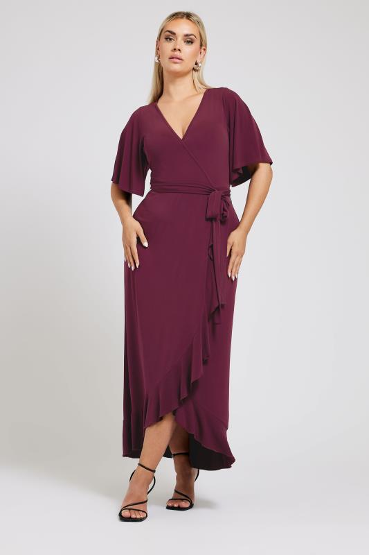 YOURS LONDON Plus Size Wine Red Ruffle Hem Maxi Dress | Yours Clothing 2