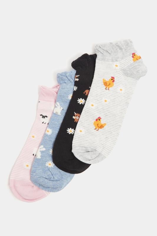YOURSET 4 PACK Curve Pink Farm Animal Print Trainer Liner Socks