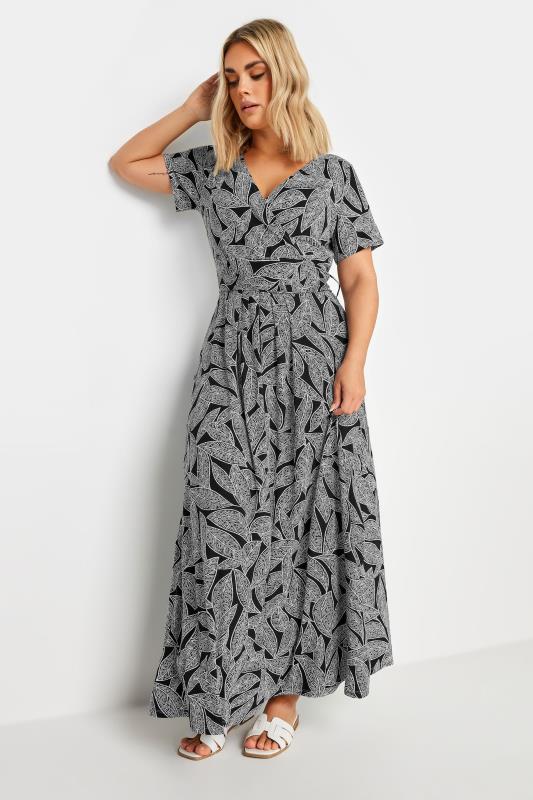 YOURS Plus Size Black Leaf Print Tie Maxi Dress | Yours Clothing 2