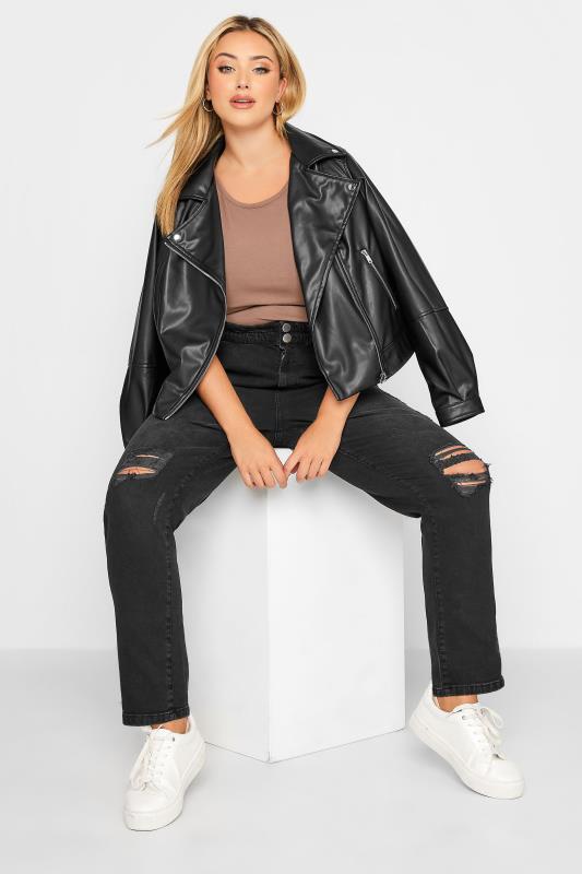 Plus Size Black Ripped Elasticated MOM Jeans | Yours Clothing 1