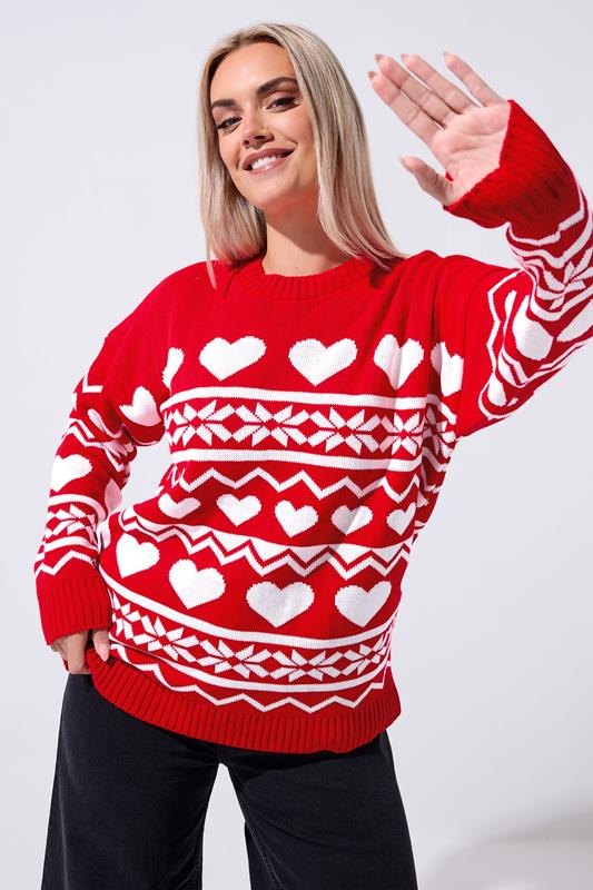  LIMITED COLLECTION Curve Red Fairisle Heart Knitted Jumper