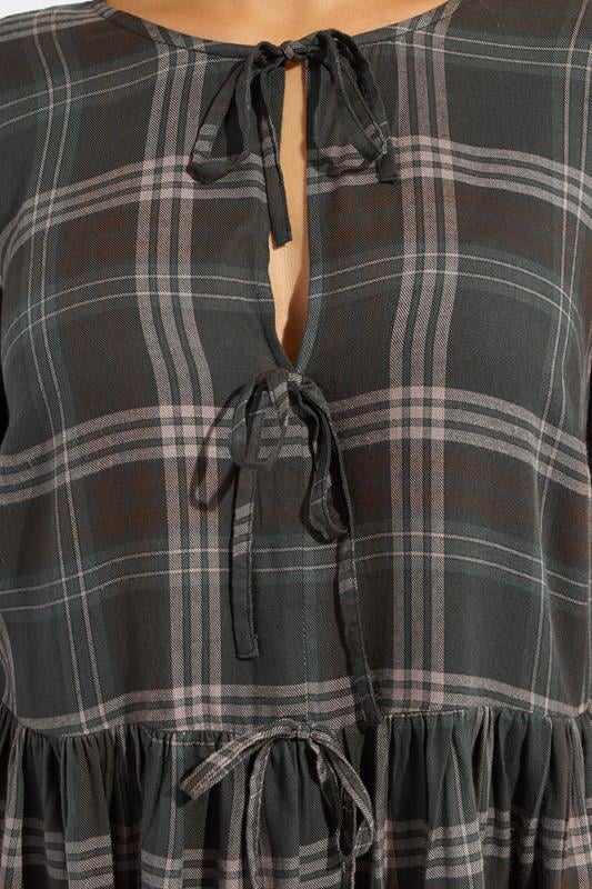 YOURS Plus Size Brown Check Tie Front Peplum Top | Yours Clothing 4