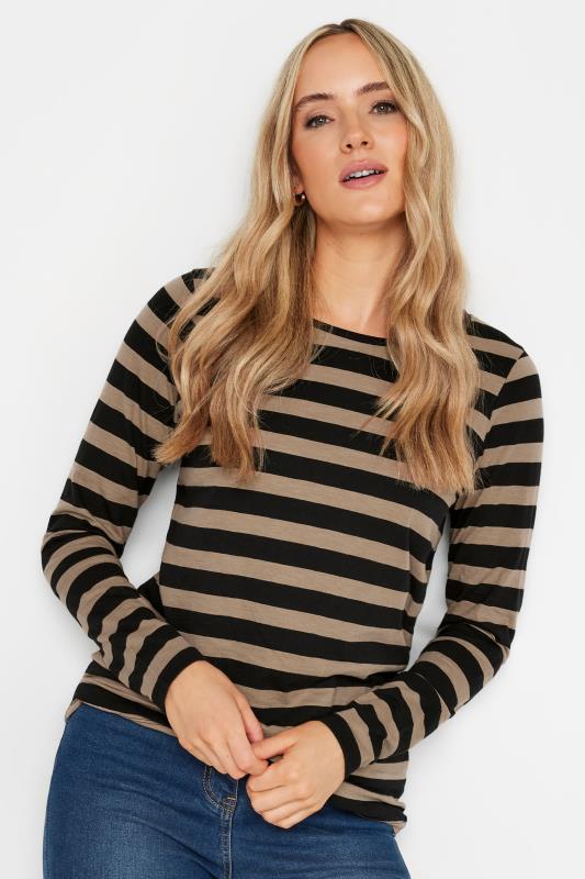 LTS Tall Black & Brown Stripe Long Sleeve Cotton T-Shirt | Long Tall Sally 1