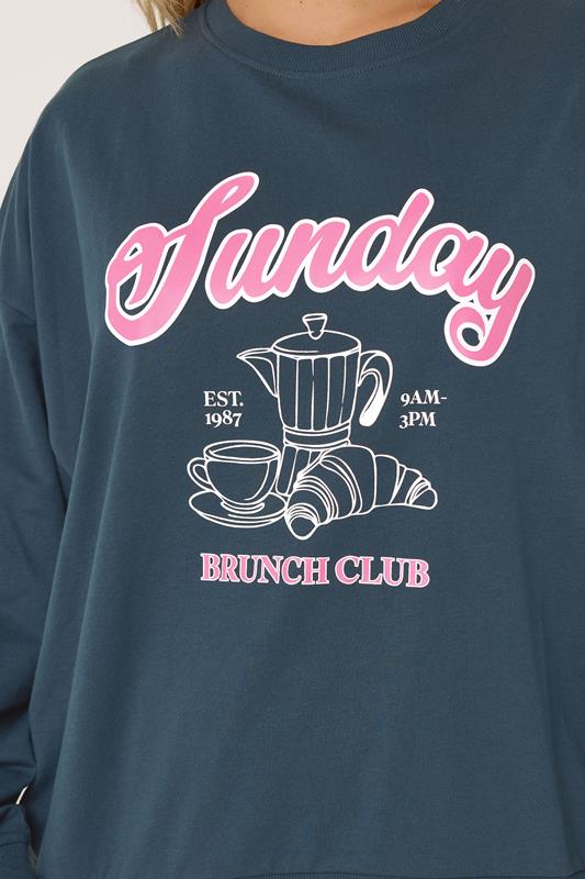 YOURS Plus Size Teal Green 'Sunday Brunch Club' Sweatshirt Lounge Set | Yours Clothing 4