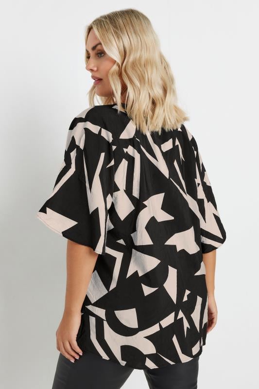 YOURS Plus Size Black Abstract Print Tie Neck Blouse | Yours Clothing  3