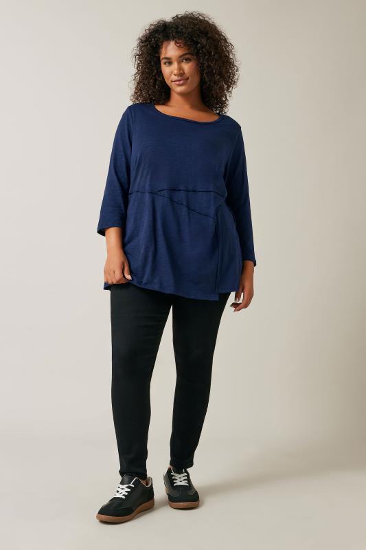 Evans Navy Blue Frill Long Sleeve T-Shirt 2