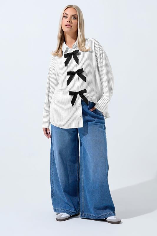 LIMITED COLLECTION Plus Size White Stripe Bow Front Shirt | Yours Clothing 2