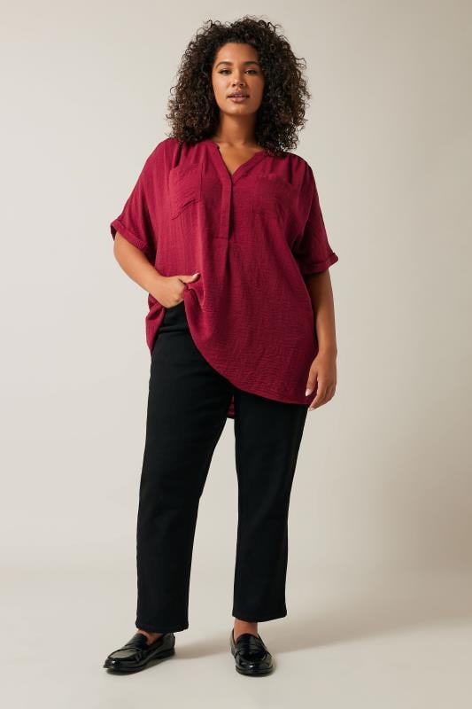 EVANS Plus Size Burgundy Red Overhead Utility Shirt | Evans 2