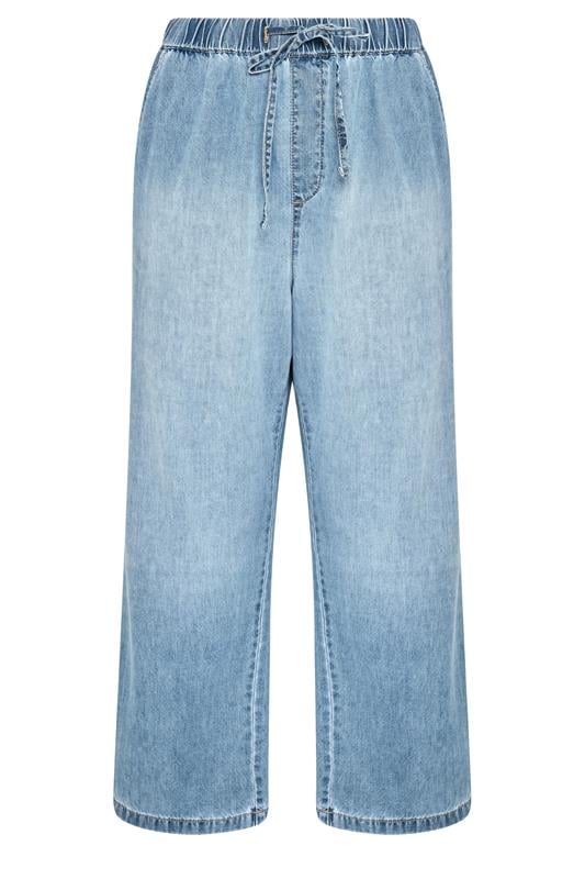 YOURS Plus Size Mid Blue Drawstring Wide Leg Jeans | Yours Clothing 5