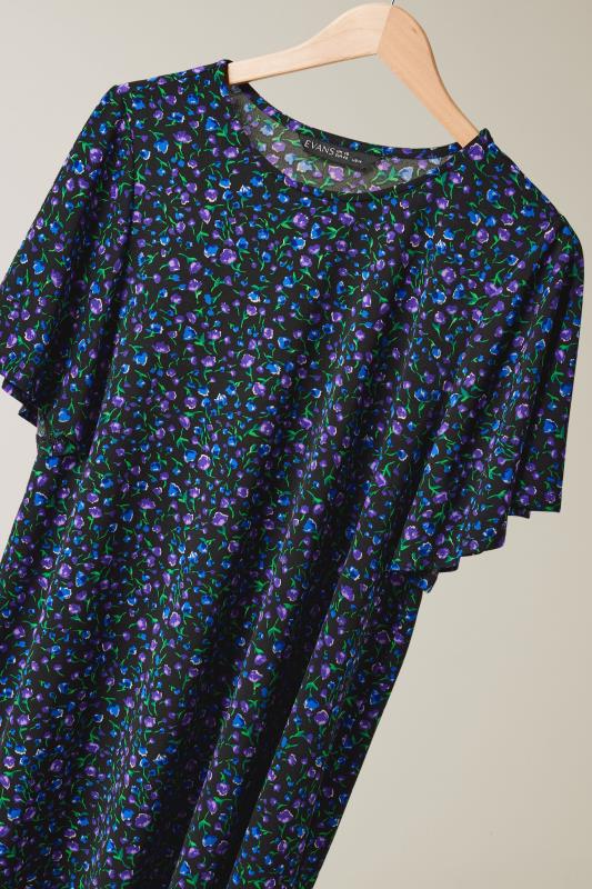 EVANS Plus Size Navy Blue Ditsy Floral Angel Sleeve Top | Evans 7