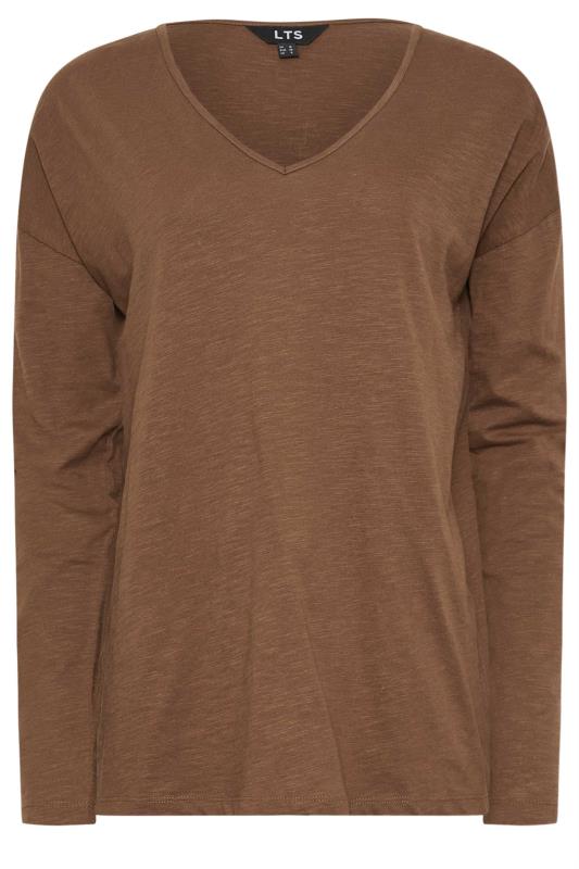 LTS Tall Brown V-Neck Long Sleeve Cotton T-Shirt | Long Tall Sally 4
