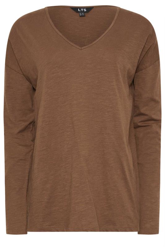 LTS Tall Brown V-Neck Long Sleeve Cotton T-Shirt | Long Tall Sally 5