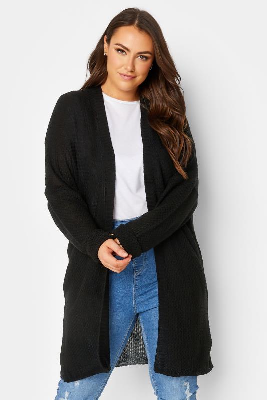 Plus Size Black Ribbed Cardigan | Yours Clothing 1