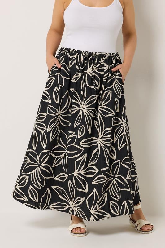  YOURS Curve Black Floral Textured Maxi Skirt