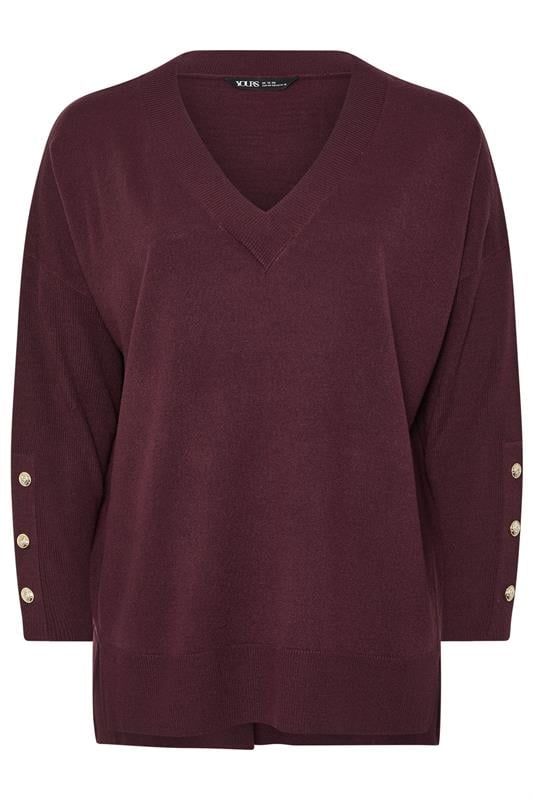 YOURS Plus Size Purple Button V-Neck Jumper | Yours Clothing 5