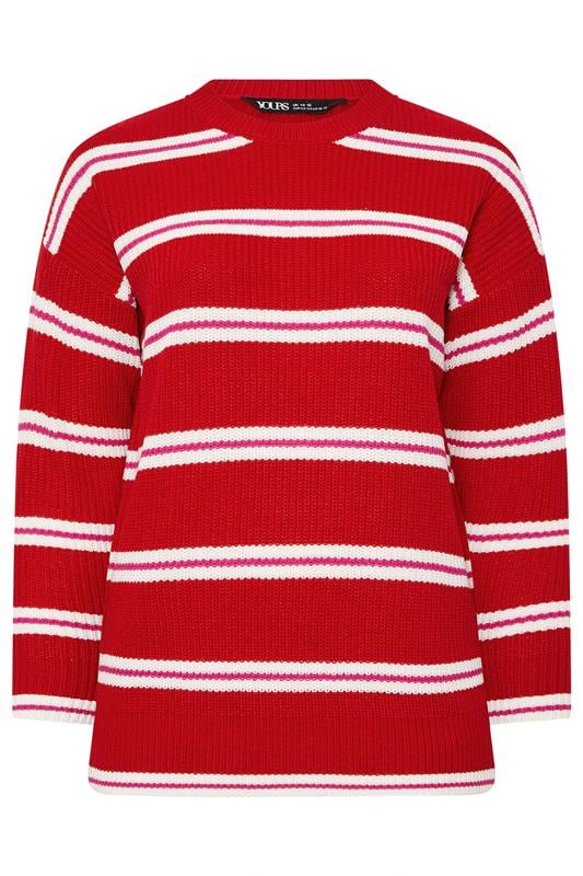 YOURS Plus Size Red Stripe Drop Shoulder Knitted Jumper | Yours Clothing 5