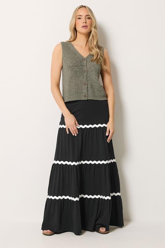  LTS Tall Black Contrast Swirl Cotton Maxi Skirt