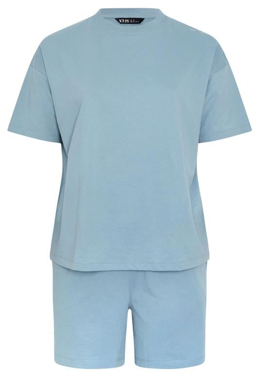 YOURS Plus Size Set Blue Sweat T-Shirt & Short | Yours Clothing 6
