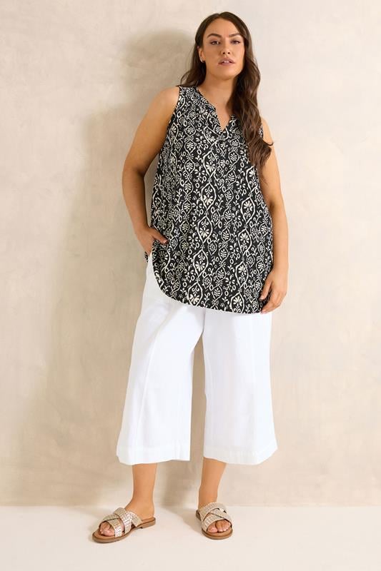 EVANS Plus Size Black Ikat Print Sleeveless Stretch Top | Evans 1