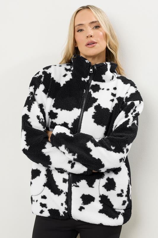 LTS Tall Black Cow Print Zip Fleece Jacket | Long Tall Sally 1