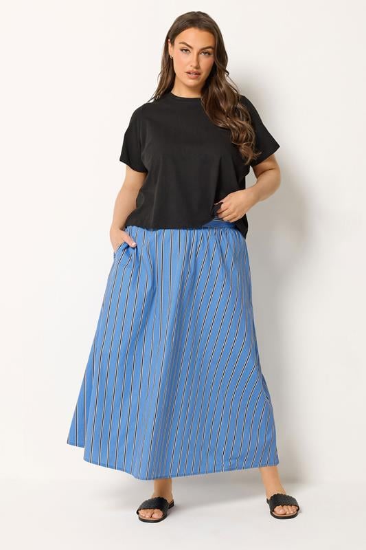  YOURS Curve Blue Stripe Midi Skirt