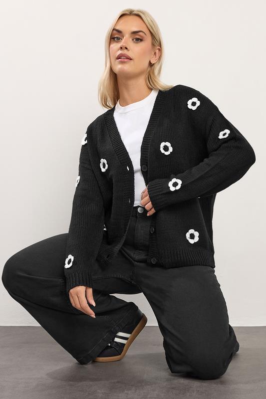YOURS Plus Size Black Applique Flower Cardigan | Yours Clothing 1