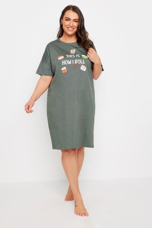 YOURS Plus Size Grey Sushi Print Sleep Tee Nightdress | Yours Clothing 2