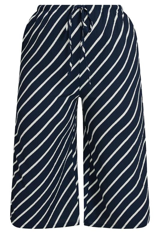 YOURS Plus Size Navy Blue Striped Crinkle Culottes | Yours Clothing 5
