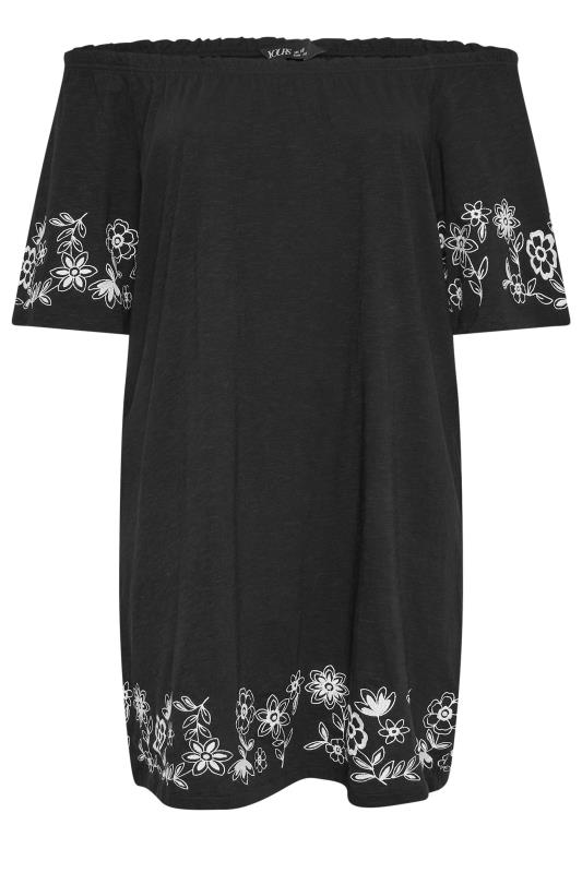 YOURS Plus Size Black Embroidered Bardot Midi Dress | Yours Clothing 5