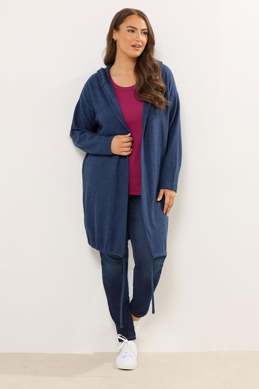 YOURS Plus Size Navy Blue Ribbed Soft Touch Cardigan | Yours Clothing 1