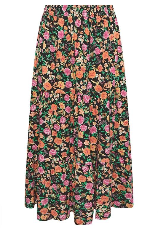 YOURS Plus Size Black Floral Tiered Skirt | Yours Clothing 5