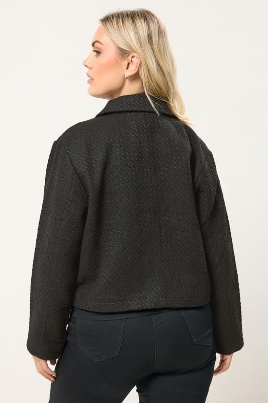 YOURS Plus Size Black Collared Boucle Jacket | Yours Clothing 2