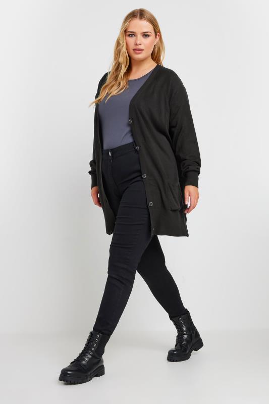 YOURS Plus Size Black Boyfriend Button Through Cardigan | Yours Clothing 2