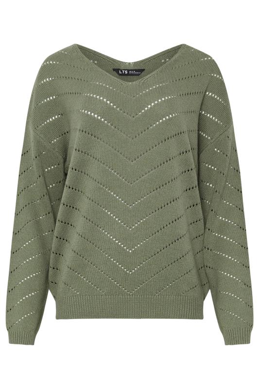 LTS Tall Khaki Green Chevron Pointelle Stitch Jumper | Long Tall Sally 5