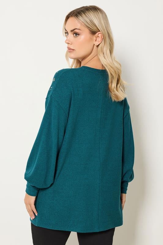 YOURS Plus Size Teal Blue Diamante Embellished Jumper | Yours Clothing 2