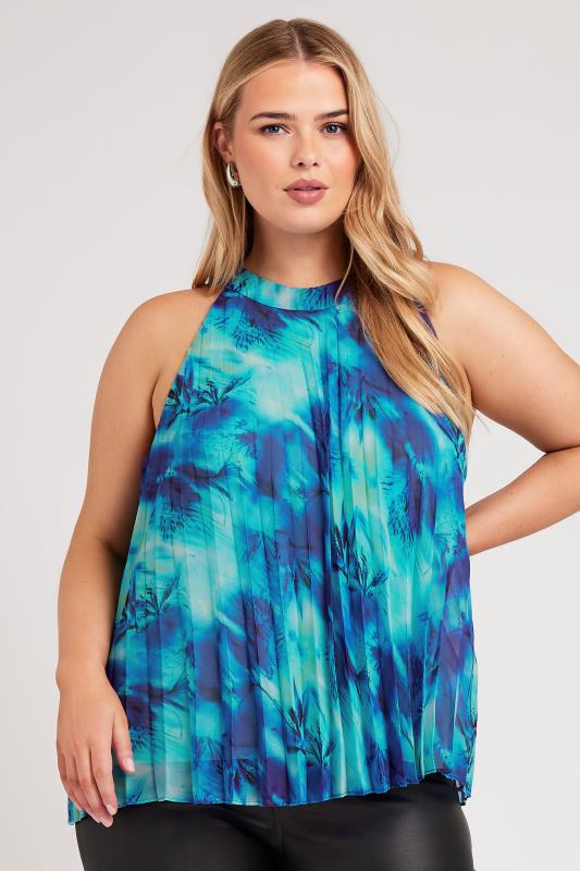 YOURS LONDON Plus Size Blue Abstract Print Pleated Top | Yours Clothing 1