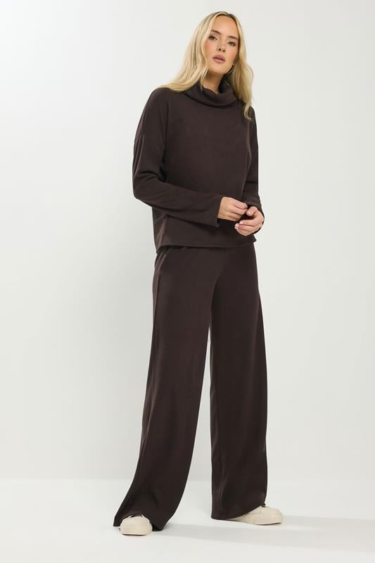 LTS Tall Chocolate Brown Brushed Ribbed Wide Leg Trousers