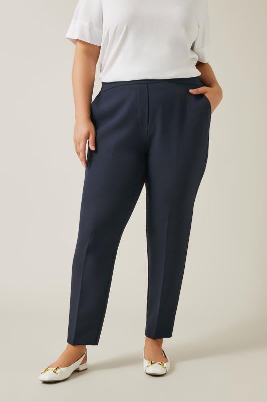 Plus Size  EVANS Curve Navy Blue Tapered Tailored Trousers