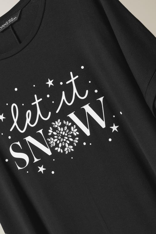 EVANS Plus Size Black 'Let It Snow' Slogan T-Shirt | Evans 6