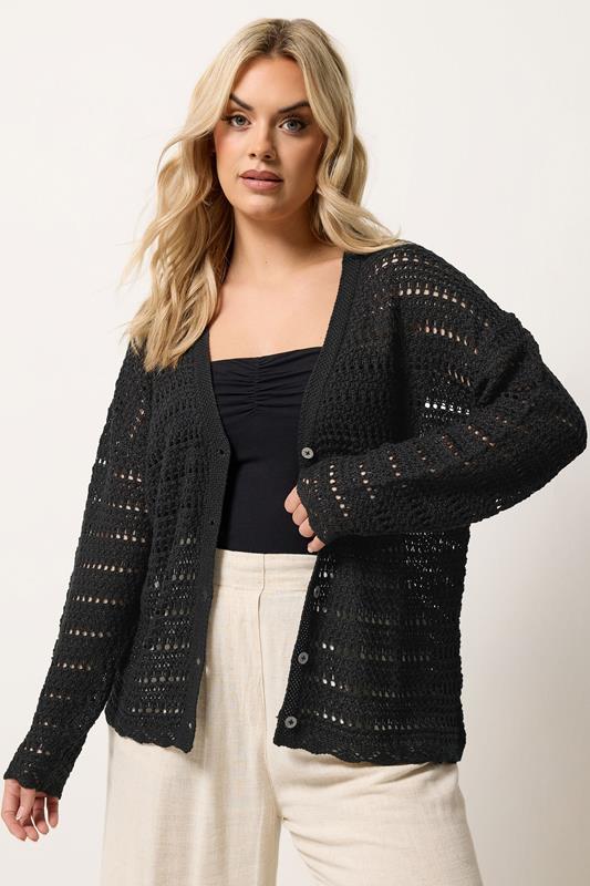  YOURS Curve Black Pointelle Knit Cardigan