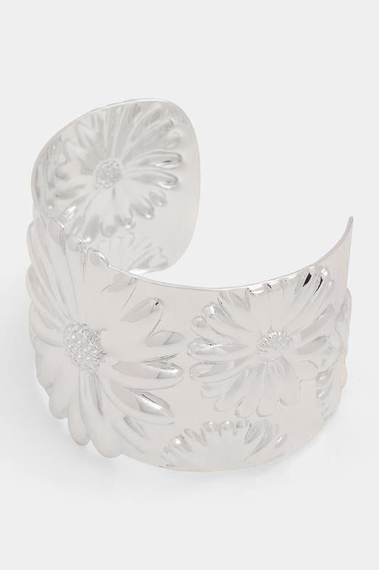 Silver Tone Daisy Cuff Bracelet