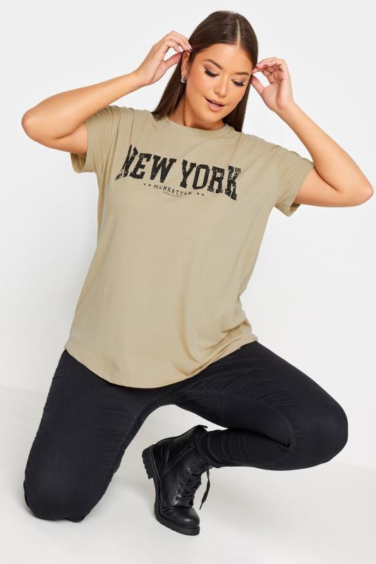 YOURS Curve Beige Brown 'New York' Slogan T-Shirt | Yours Clothing  4