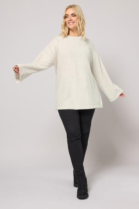 YOURS Plus Size Cream Fluffy Knit Jumper | Yours Clothing 1