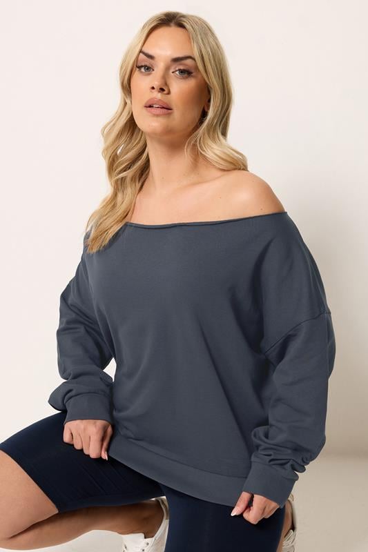 YOURS Curve Navy Blue Off Shoulder Sweatshirt
