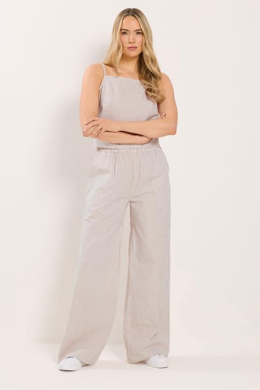 LTS Tall Set Camel Brown Stripe Cotton Vest Top & Trousers