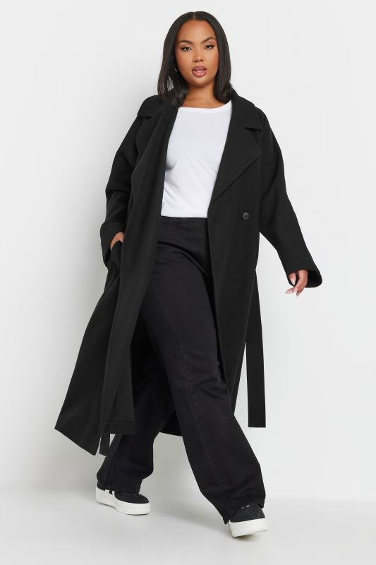 YOURS Plus Size Black Unlined Formal Maxi Coat | Yours Clothing 2