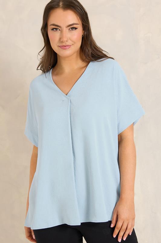 Plus Size  EVANS Curve Blue Short Sleeve Woven Blouse