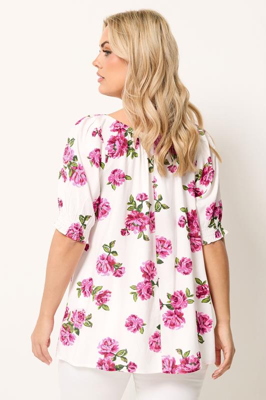 YOURS Plus Size White Floral Print Puff Sleeve Top | Yours Clothing 2